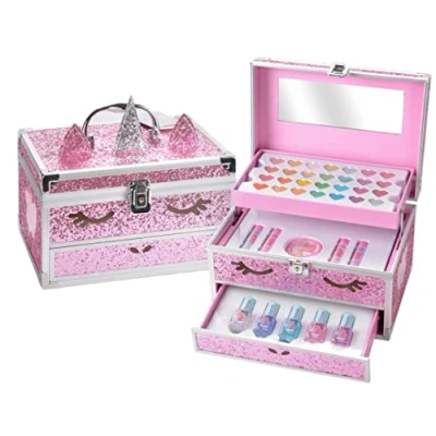 Imagen de Martinelia Maletín con cara de unicornio y purpurina rosa maquillaje infantil, colección Little Unicorn