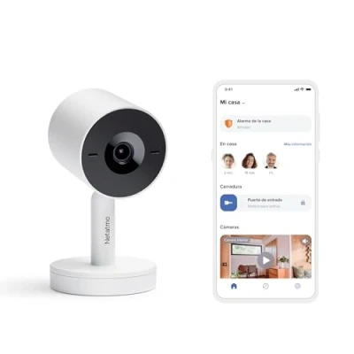 Imagen de NETATMO Cámara Inteligente para Interiores Advance Reconocimiento Facial Optimizado por IA, Audio Bidireccional, Ángulo de visión Amplio 130, HDR 2K, 30 fps, Zoom X16, 2X SD Blanco