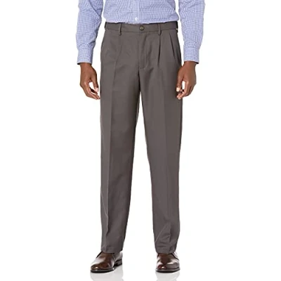 Imagen de Amazon Essentials Pantalón de Vestir con Pinzas, Cintura Expansible y Ajuste Clásico Hombre, Gris Oscuro, 33W / 29L