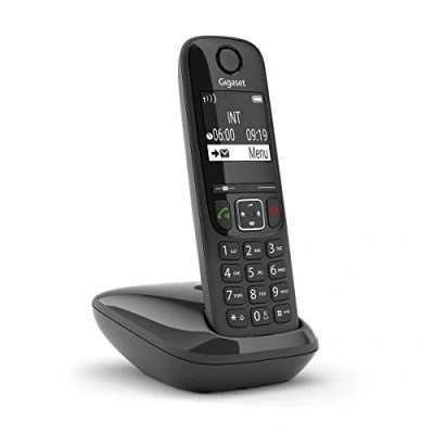 Imagen de Gigaset AS690 Teléfono portátil inalámbrico con Manos Libres, Teclado Iluminado y Amplia Pantalla, Lista Negra, de Llamadas Hechas, Recibos perdidas, Negro [versión Italiana]