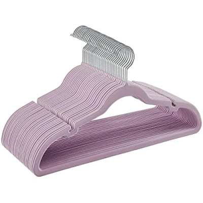 Imagen de SONGMICS Perchas de Terciopelo, Juego 30 Piezas, Antideslizantes, Ranuras para Hombros, Barra Pantalones, Gancho Giratorio 360, 0,6 cm Grosor, 43 Largo, Violeta Claro CRF029GP03