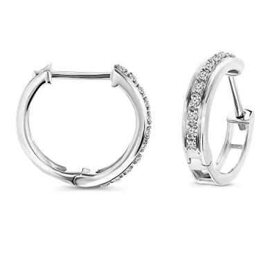 Imagen de Miore pendientes de aro redondos oro blanco 9 kt 375 con diamantes talla brillante 0,06 ct Ø 12,5Mm
