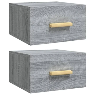 Imagen de vidaXL 2X Mesitas de Noche Pared Dormitorio Pasillo Consola Mesa Sofá Teléfono Balcón Oficina Entrada Salón Color Gris Sonoma