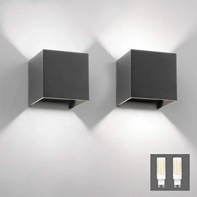 Imagen de Klighten 2PCS Moderna Apliques De Pared Exterior y Interior, Blanco Frio 6000K Lampara para Baño, Cocina, Comedor, Gris oscuro(Incluye bombillas G9)