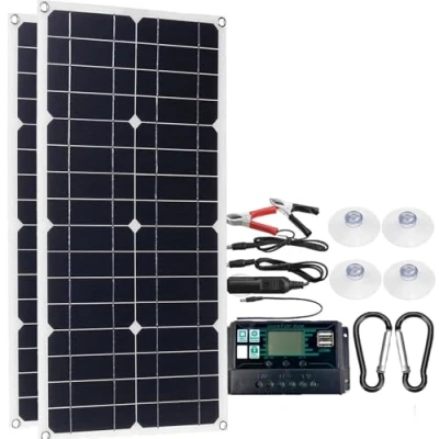 Imagen de Kit De Panel Solar 40W 80W, Monocristalino (Controlador 10 30 A), Puertos USB Duales, Carga BateríA 5V / 12V, para Acampar, Viajar,80W 30A