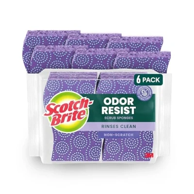 Imagen de Scotch Brite esponjas para Limpiar la Cocina, el baño y hogar, antiarañazos, seguras Utensilios de Cocina antiadherentes, 6 Frotar