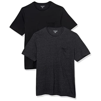 Imagen de Amazon Essentials Camiseta de Manga Corta con Bolsillo, Cuello Redondo y Corte Recto Hombre, Pack 2, Carbón Mezcla/Negro, XL