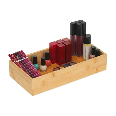 Imagen de Relaxdays Organizadora Almacenamiento Baja sin Tapa, 6 x 30 15 cm, Caja Bambú Cocina, Baño, Natural
