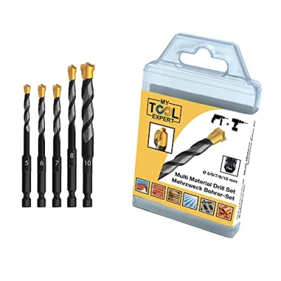 Imagen de Ultimate Professional Juego de 5 brocas multimaterial, 5,6,7,8,10 mm, Hex 9, rotativas y impacto multiusos, para ladrillos, azulejos, madera, plástico, metal