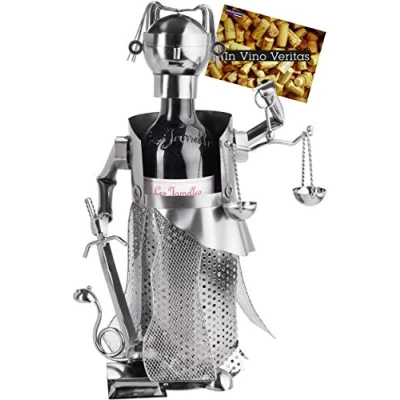 Imagen de BRUBAKER Portabotellas de Vino Justitia Silver Escultura Metal Soporte Botellas Figura Regalo para Abogados, Bufete Abogados con Tarjeta Felicitación