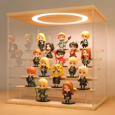 Imagen de Huijintao Vitrina de Acrílico, para Colección, Figuras, Vidrio Modelos, Coleccionables, con iluminación LED, 6 Niveles, Color Madera (39x30x38 cm)