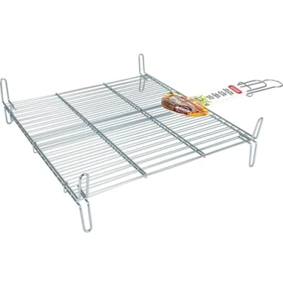Imagen de Algon Parrilla Barbacoa 50x50 Grande Doble, Acero Inoxidable Zincado Gris Metalizado con Cierre de Seguridad Ideal para Asar Carnes y Verduras Resistente Duradera Exterior