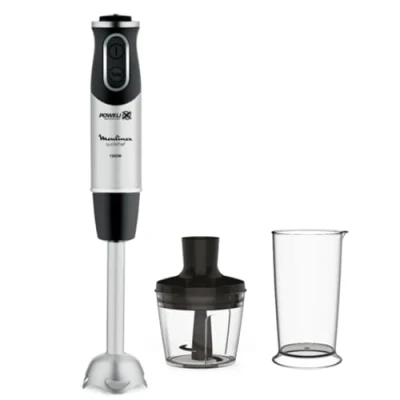 Imagen de Moulinex QuickChef DD6578 Batidora de Mano 1000 W, con Regulador 10 Velocidad Turbo 2 Accesorio para Picar, picadora y vaso Medidor, Cúpula Antisalpicaduras, Acero