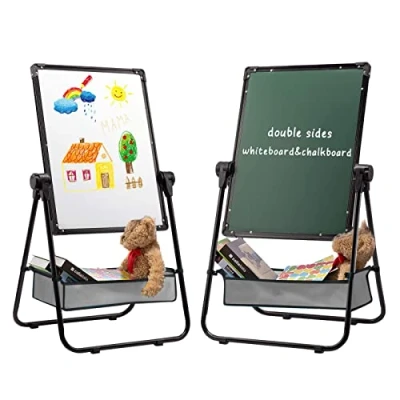 Imagen de DOEWORKS Pizarra Infantil Caballete para niños Blanca y Magnetica Infantil, Altura Ajustable &amp; 360Rotación con Conjunto Completo, Negro
