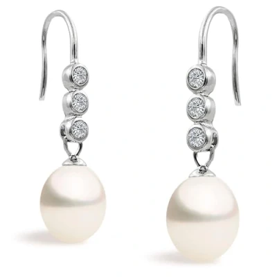Imagen de Pendientes de Mujer Perlas Cultivadas Agua Dulce tipo Gota 7 8 mm Blancas con Tres Circonitas SECRET &amp; YOU Plata Ley Rodiada 925 milésimas