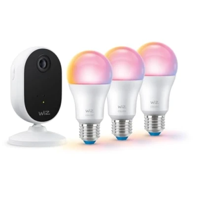 Imagen de Kit básico de cámara seguridad para interiores WiZ con 3 x E27