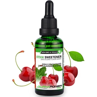 Imagen de ALPHA POWER FOOD®: Stevia líquida natural Gotas de Cereza verano, Edulcorante natural, sustituto del azúcar con sabor sin &amp; calorías