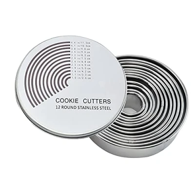 Imagen de Juego de 12 moldes redondos para galletas, fondant con recipiente