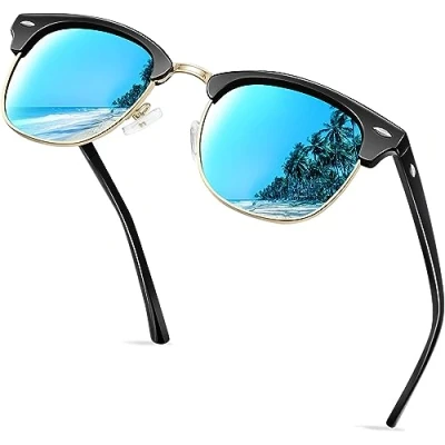 Imagen de KANASTAL Gafas de Sol Azul Mujer Espejo Polarizadas Hombre Azules Espejadas Cuadradas Retro Vintage Óculos UV400 Sunglasses Blue Doradas Lentes