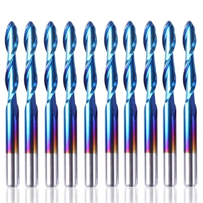 Imagen de SainSmart Genmitsu 10 piezas Nano Blue Coat Ball Nose End Mill CNC Router Bits, 1/8&quot; Shank Spiral Upcut 2 Flute Set (3.175 x 17 38mm)