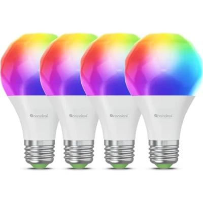 Imagen de Nanoleaf Bombillas LED inteligentes E27, luces WiFi RGB con cambio de color, compatibles Alexa/Google Home, 9W regulables control remoto, 2700K 6500K, Matter, Bluetooth, pack 4