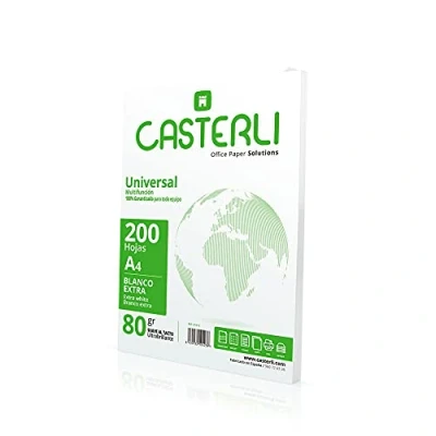 Imagen de CASTERLI 81013 Folios A4, Papel A4 200 Hojas Blancas. Tamaño de 80 gr, Extra blanca, multiusos para impresora 80gsm (A4, HOJAS)