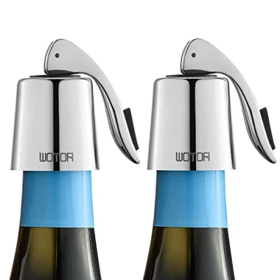 Imagen de WOTOR tapón de vino acero inoxidable, botella con cierre hermético silicona, accesorio reutilizables, a prueba fugas mantener fresco, paquetes 2 (Plata)