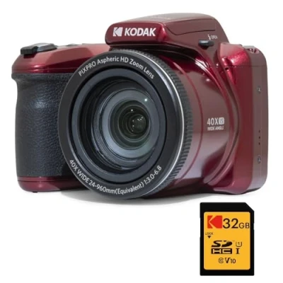 Imagen de Kodak Pixpro Astro Zoom AZ405 Pack de Puente Digital con Tarjeta SDHC Ultra High Speed U1 32 GB, cámara 20 megapíxeles, X40, Gran Angular, LCD, vídeo Full HD 1080p, OIS, Pila AA