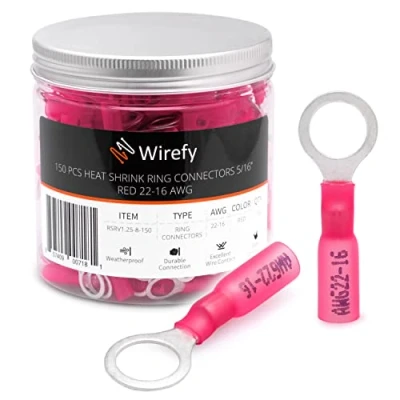 Imagen de Wirefy 150 Piezas de Terminales Redondos M8 Kit Conectores Termorretráctiles para Automoción 0,5 1,5 mm²