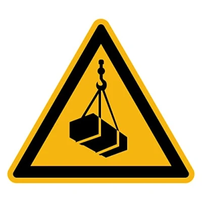 Imagen de Adhesivo de Advertencia Peligro NF ISO 7010 Señalización Triangular Laminado Resistente al Agua y a los Rayos UV Cargas Suspendidas 5x5 cm