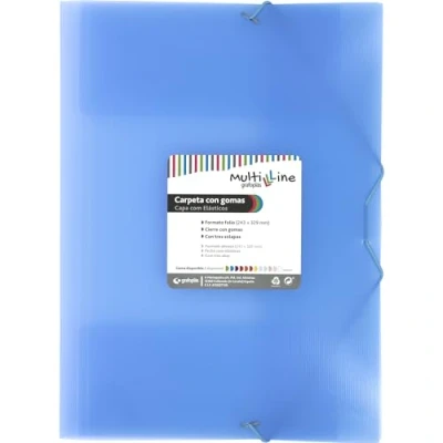 Imagen de Grafoplás Pack 6 Carpetas Escolares Tamaño Folio Azul Claro Pastel Tres Solapas Polipropileno Rayado Vertical Cierre Gomas Elásticas Multiline Perfecta para y Profesionales