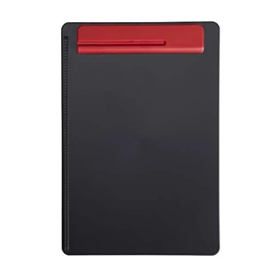 Imagen de Carpeta Maul de plástico, resistente a los golpes, tamaño A4, con soporte papel la izquierda y portalápices, color blanco / rojo