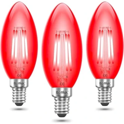 Imagen de Bonlux SES LED rojo Filamento bulbo de la vela 4W Pequeño Edison Tornillo E14 decorativo Red Fireglow reemplazo antigüedad las bombillas 40W (Pack 3)