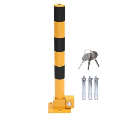 Imagen de TOPWAY Bolardo de Bloqueo Espacio para Estacionamiento Automóviles Bloqueable Plegable Poste Barrera Parking Coche, Amarilla y Negro, 60cm Altura