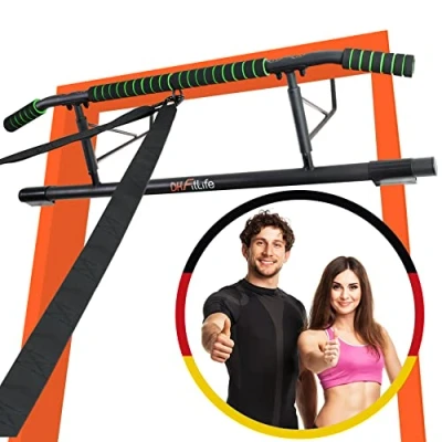 Imagen de DH FitLife Barra de dominadas para marco puerta sin tornillos Pull up bar Doorway entrenador espalda colgar incluye cinta entrenamiento 70 92 cm