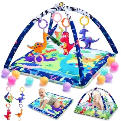 Imagen de JoltJive Dinosaurio Gimnasio Bebe, 10 In 1 Manta Actividades Bebe con Juguetes sensoriales para bebés Bolas mordedor, 0 6 Meses 18 niños pequeños Regalo