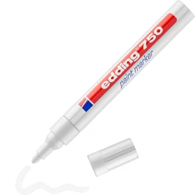 Imagen de edding 750 marcador de tinta opaca blanco 1 rotulador punta redonda 2 4 mm para metal, vidrio, piedras o plástico resistente al calor, permanente, no mancha, impermeable