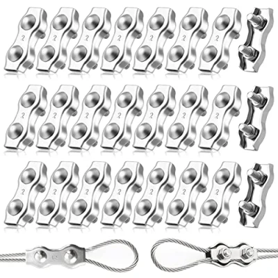 Imagen de 20 Piezas Abrazadera de Cable Dúplex Clips M2 Cuerda Alambre Acero Inoxidable 304 para 2 mm Aparejo
