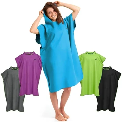 Imagen de Fit Flip Toalla con Capucha de Microfibra, Poncho Surf Microfibra Hombre, Mujer Vestido Verano para Hombres y Mujeres Color: Azul Claro, Tamaño: L