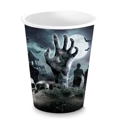 Imagen de Fiestas GUIRCA 6 Vasos Desechables de Cementerio (240 ml) (9 cm) Decoración Mesa para Halloween Ideal Celebraciones Terror Gris