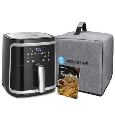Imagen de Aigostar Freidora de aire XXL con Cubierta Antipolvo, 7L air fryer, 1900W y Cuenta función mantener caliente, Libro recetas incluido, panel LED táctil, Doble uso: cesta o cajón, sin BPA.