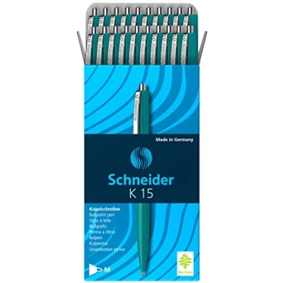 Imagen de Schneider K 15 Bolígrafo de punta redonda (20 unidades, retráctil, tinta verde, indeleble)
