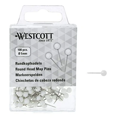 Imagen de WESTCOTT Agujas de cabeza redonda, 100 unidades, 5 mm diámetro, 16 largo, color blanco, E 10501 00