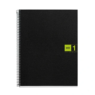 Imagen de Miquelrius Cuaderno Notebook The Original, Tamaño A4, 80 Hojas de 70 g/m² y 1 Franja Color, Rayado Cuadrícula 5 mm, 4 Taladros, Cubierta Polipropileno, Color Negro/Verde