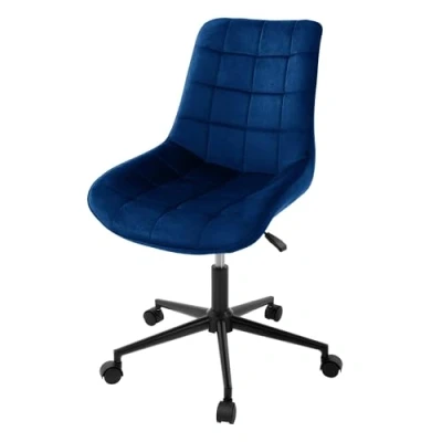 Imagen de ML Design Silla de Oficina Azul Asiento Ergonómico Acolchado Tapizado Terciopelo, Patas Metal con Ruedas Sillón Moderno para Mesa Salón Escritorio Dormitorio o Cocina, Altura Ajustable