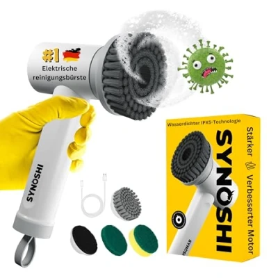 Imagen de Synoshi Cepillo Electrico Limpieza Hogar. Fregadora Giratoria Eléctrico con 3 Cabezales y 2 Velocidades, Power Spin Scrubber Inalámbrico para del Baño, Esquinas, Automóviles, Suelos