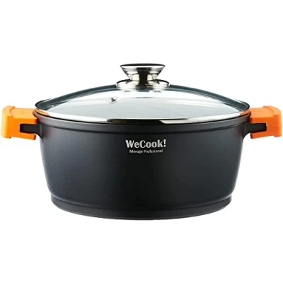 Imagen de WECOOK! Ecochef Titanio Cazuela Alta Inducción Tapa de Cristal 32cm, 5 Capas Antiadherente QUANTANIUM Ecológico sin PFOA, Aluminio Fundido 5mm, 12,5cm Alto, Asas Silicona, Vitrocerámica, Gas, Horno