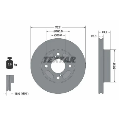 Imagen de TEXTAR 92314003 Disco de freno 231 20 04/06 100 ventilación interna revestido sin perno sujeción rueda, buje rueda