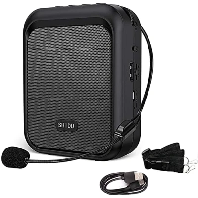 Imagen de SHIDU Amplificador de Voz Altavoz Bluetooth portátil Recargable con micrófono Cable Auriculares Sistema PA 10 W 1800 mAh Admite Audio en Formato MP3 para Profesores, guía turístico