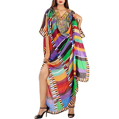 Imagen de YouKD Vestido Bohemio Maxi de Kaftan Verano para Mujer Bikini Playa Coverup Robe Long Kimono Talla única